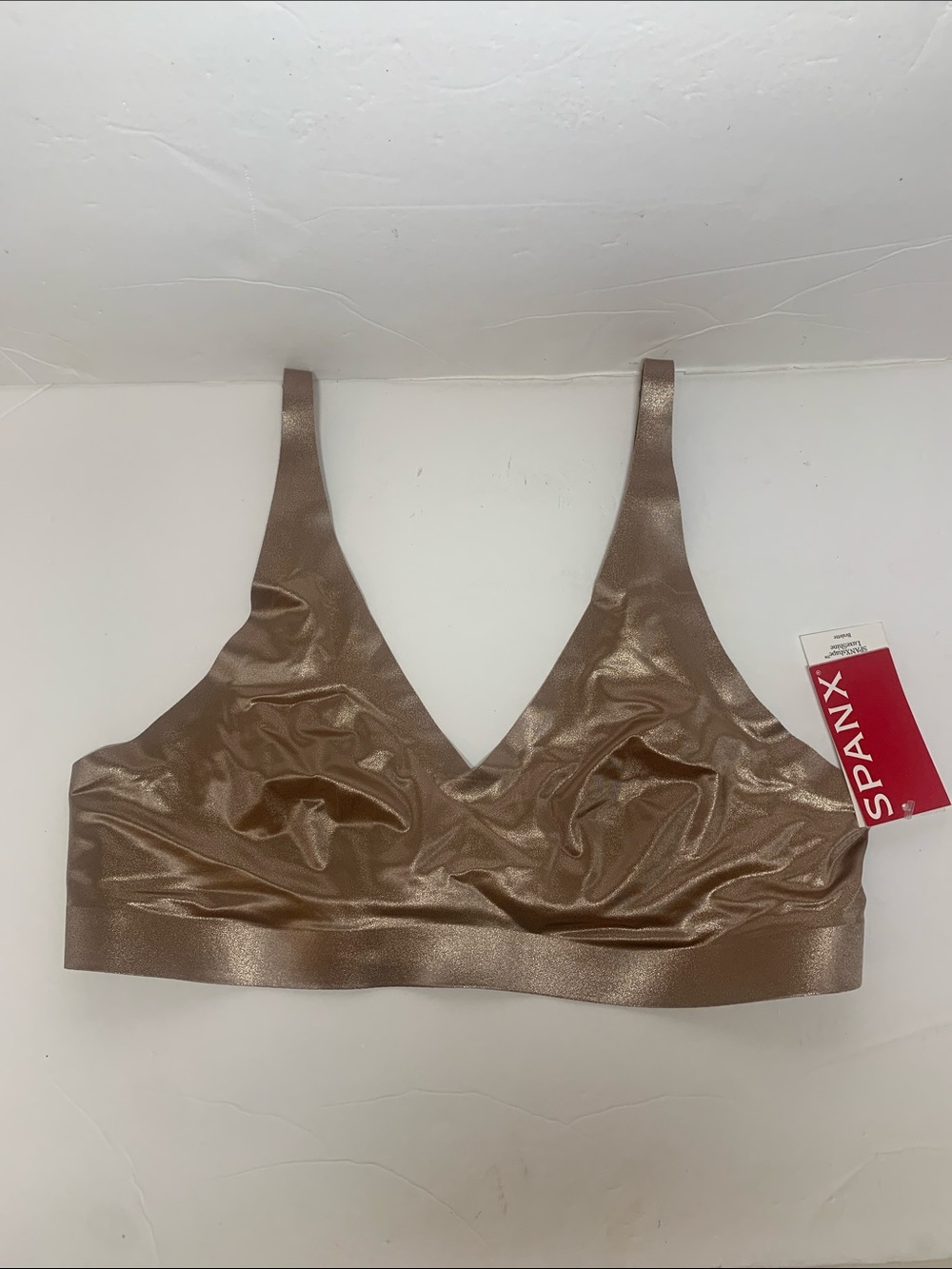 SPANX LuxeShine Bralette Cafe Au Lait Shimmer Metallic Foil Sz M NWT - Picture 4 of 12